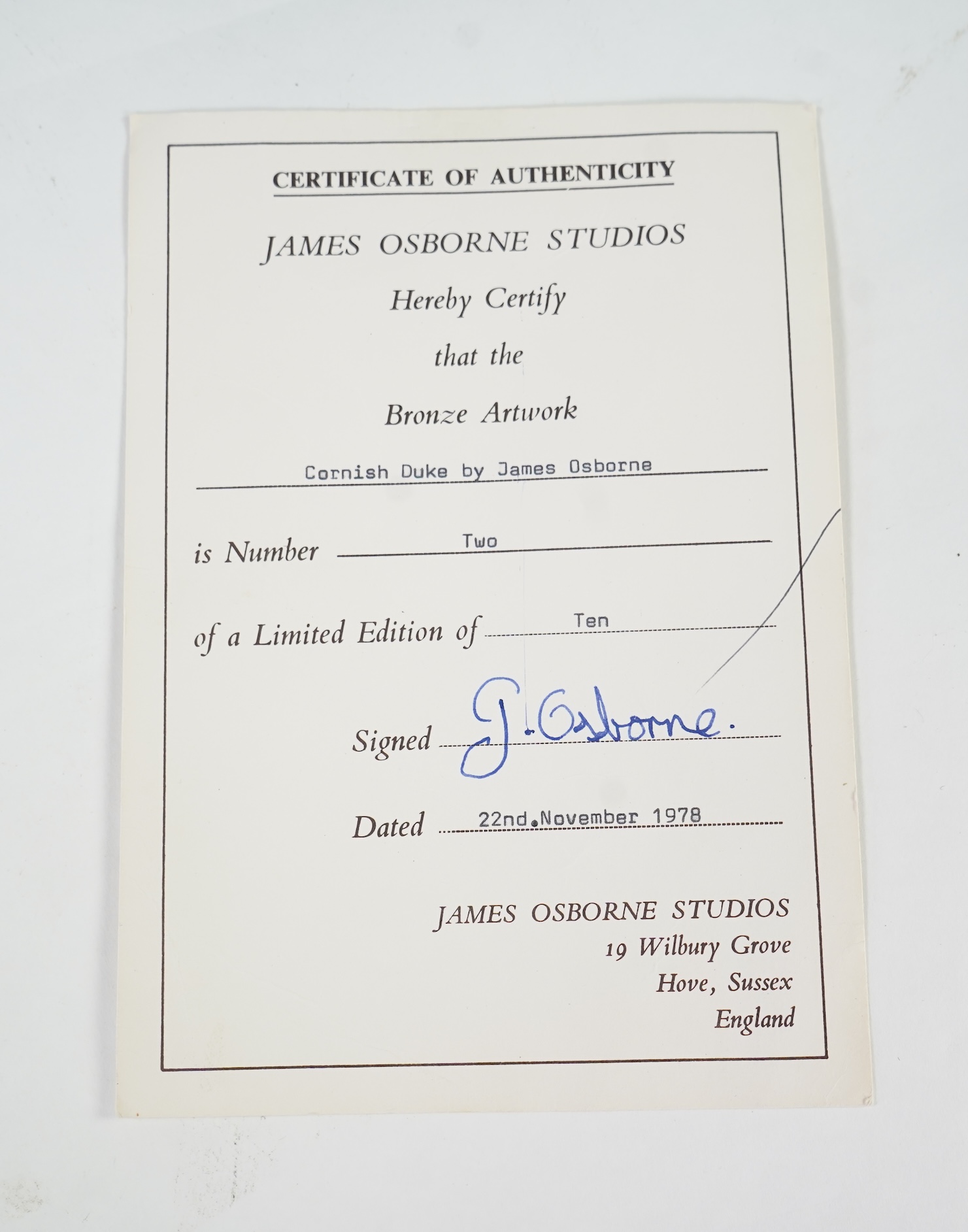 James Osborne (1940-1992), 'Cornish Duke'